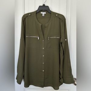 NWOT Calvin Klein Green XL Long-Sleeved Blouse